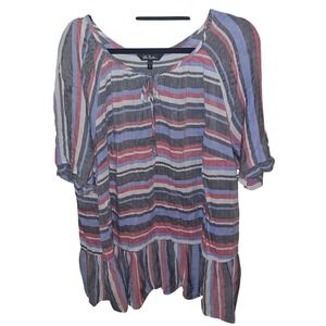 Ulla Popken Womens 22/24 Tunic Blouse Top Nautical Gauzy Breathable Beach Travel